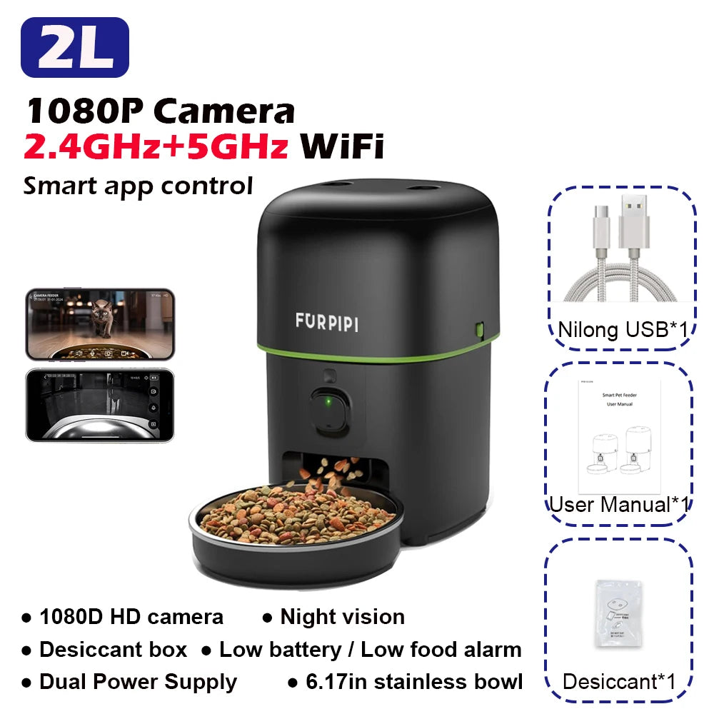 1080P HD Camera Automatic Cat Feeder with 5G WiFi Tuya Pet Smart Food Kibble Dispenser Auto Feeder For Cats Dog Accessories